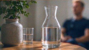 Vandkaraffel på bord under en samtale med familiekonsulenten